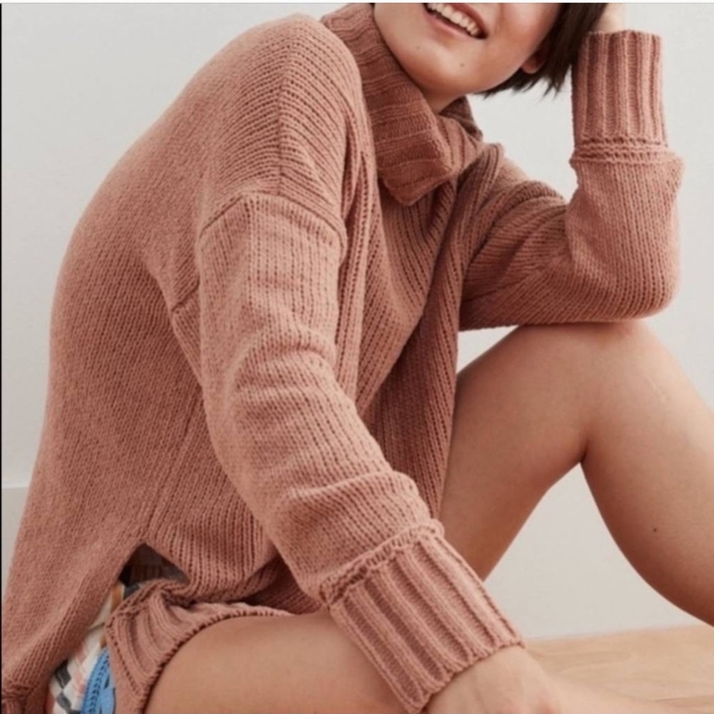 Aerie Women's Sweater Brown Turtle Neck Chenille Oversized Size Small